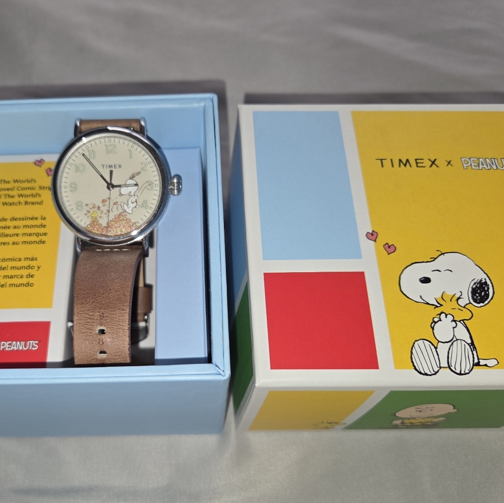 Timex x Peanuts Snoopy Watch w/ Brown Leather Strap - Gently Worn - Original Box